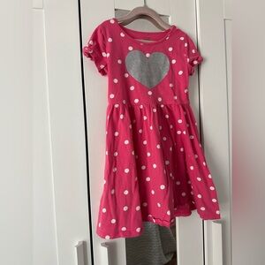 jumping beans Girl’s Dress Hot Pink Polka Dots with Silver Heart Small